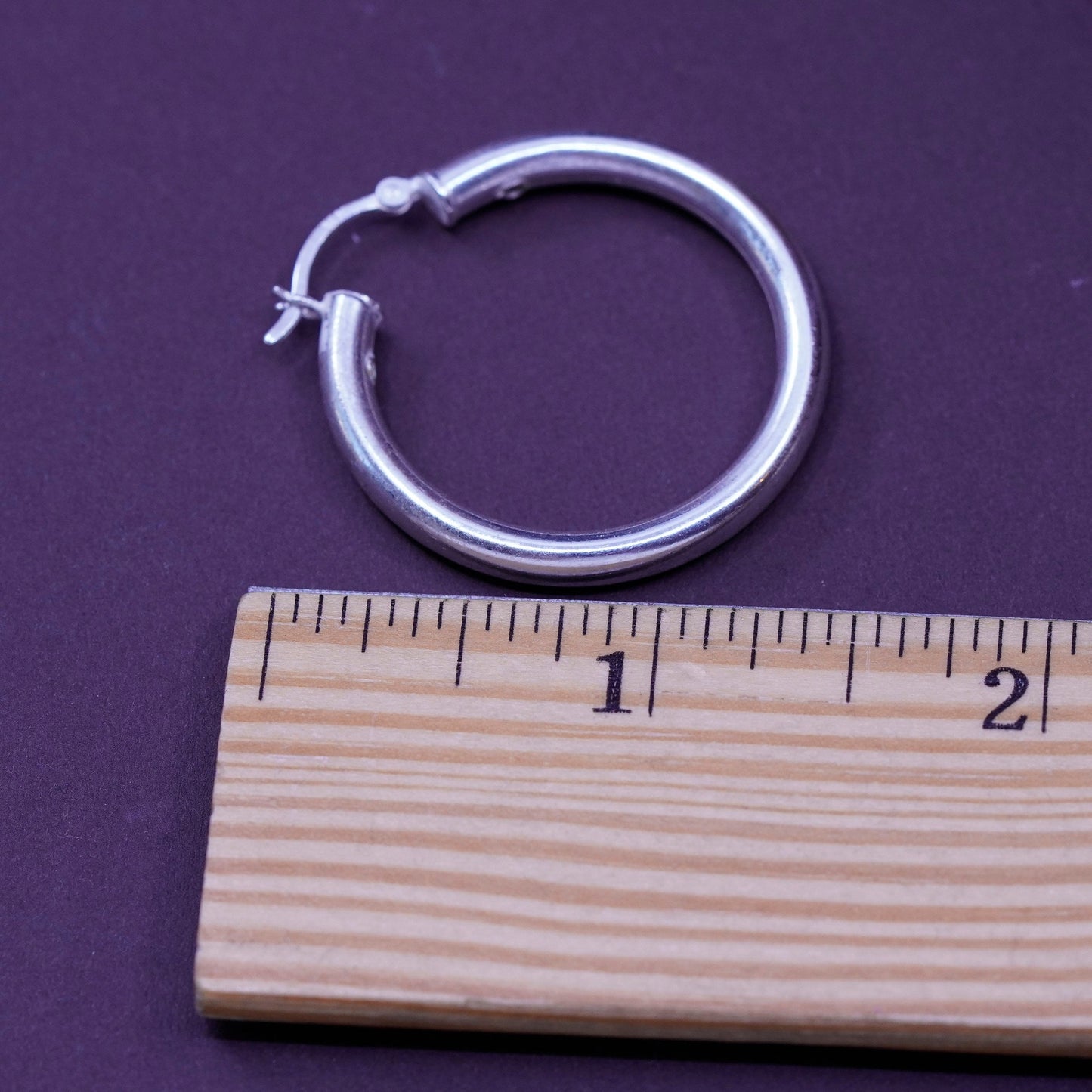 1.25”, vintage Italy Sterling silver handmade hoops, wavy 925 huggie earrings
