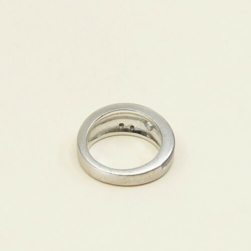 Sz 5, Vtg Sterling Ring, 925 Silver Handmade Ring W/ CZ, Modernist, Simple