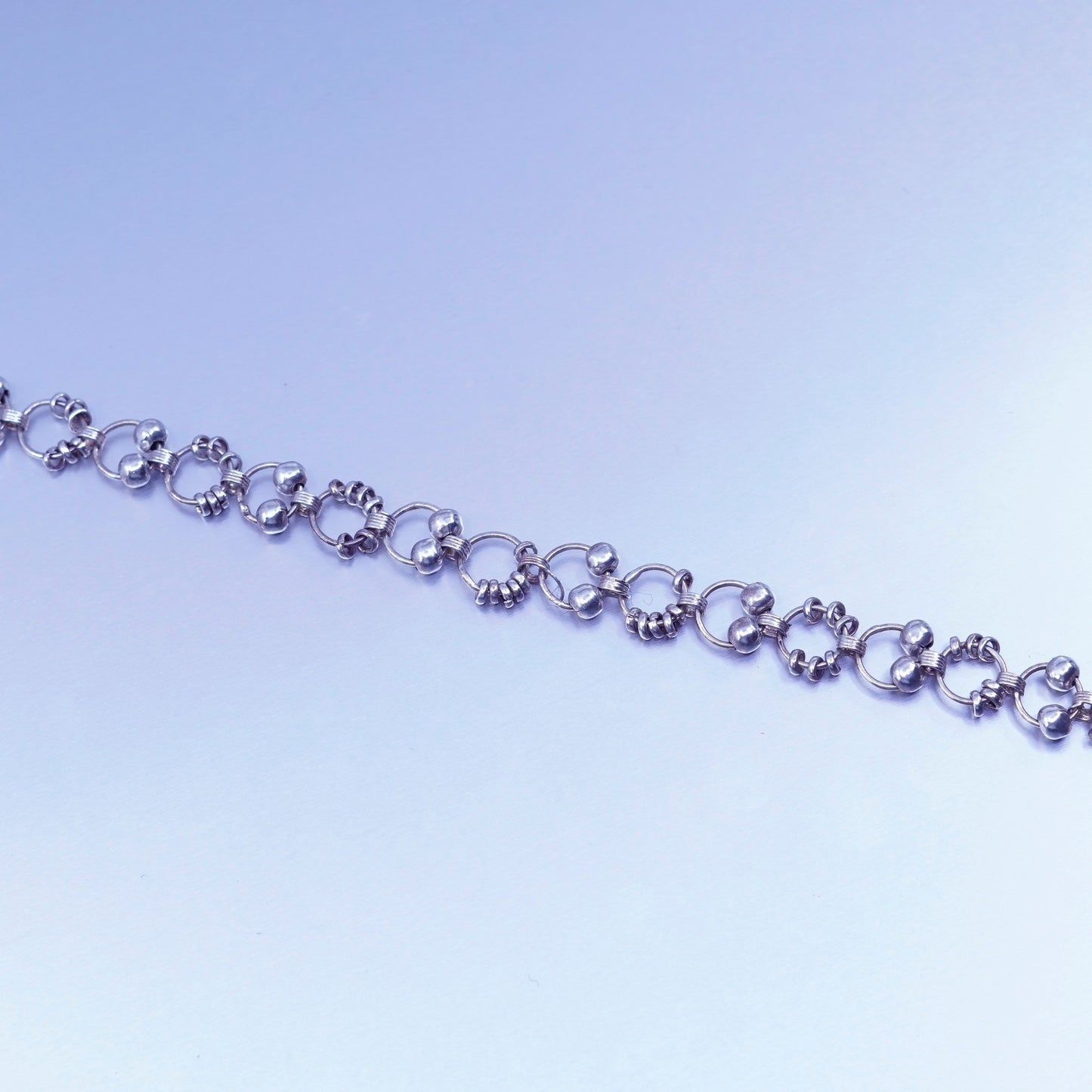 8.25”, Sterling 925 silver handmade bracelet, circle charm chain with beads