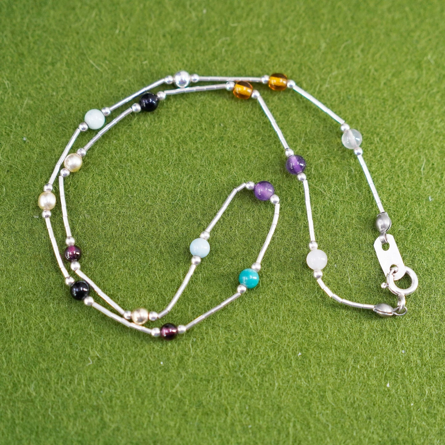 16”, Sterling silver handmade necklace, 925 chain with amethyst gemstones beads