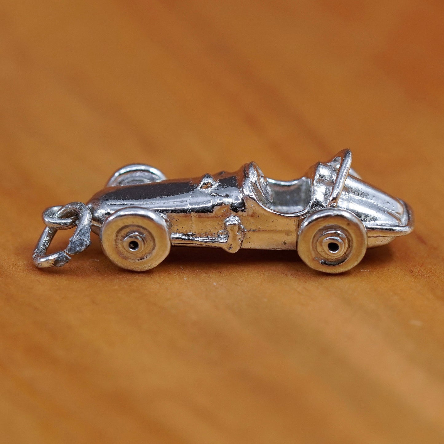 Vintage Sterling silver handmade pendant, 925 racing car charm with mouse rat