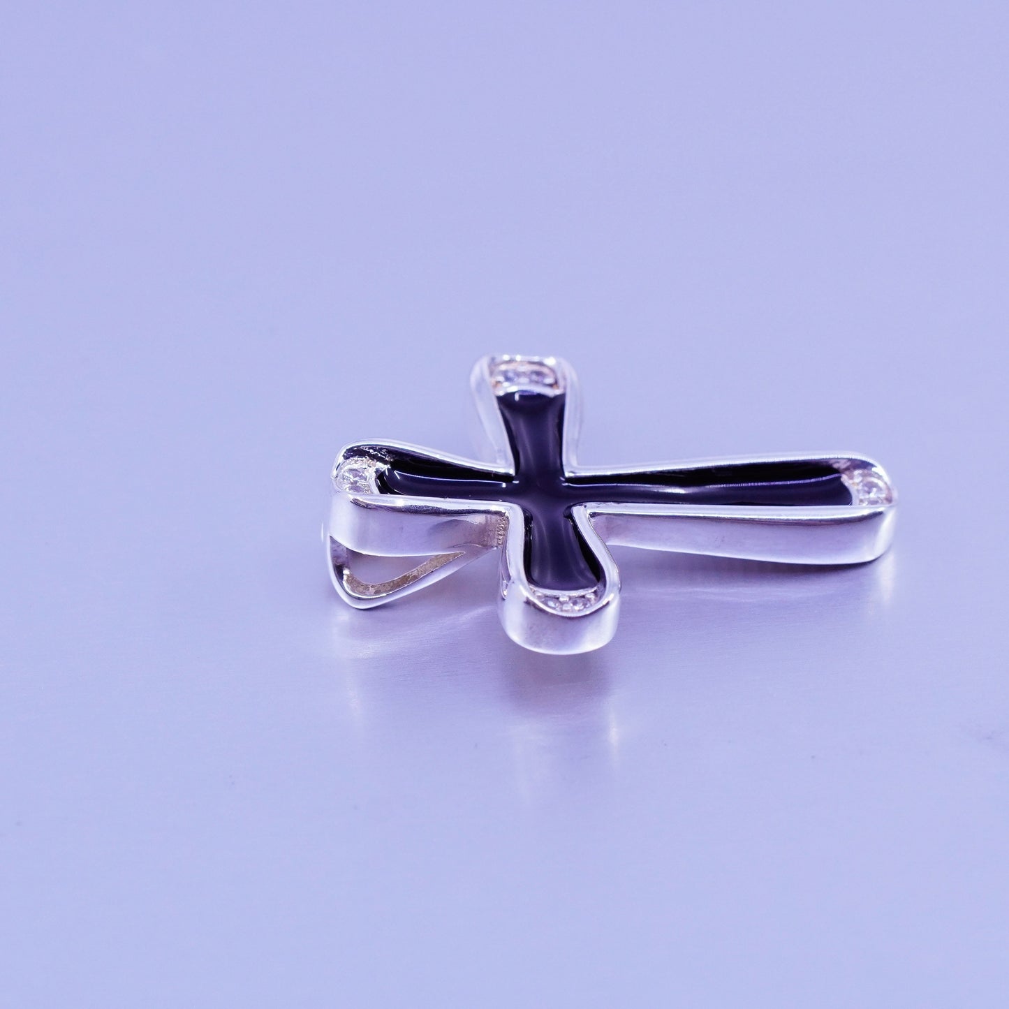 antique sterling 925 silver enamel cross pendant with Cz