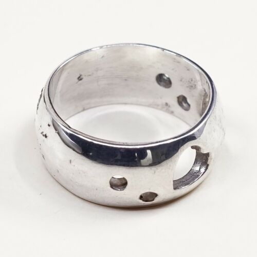 Size 8, Vtg Sterling Silver Handmade Ring 925 Band W/ Heart cut out, Stamped 925