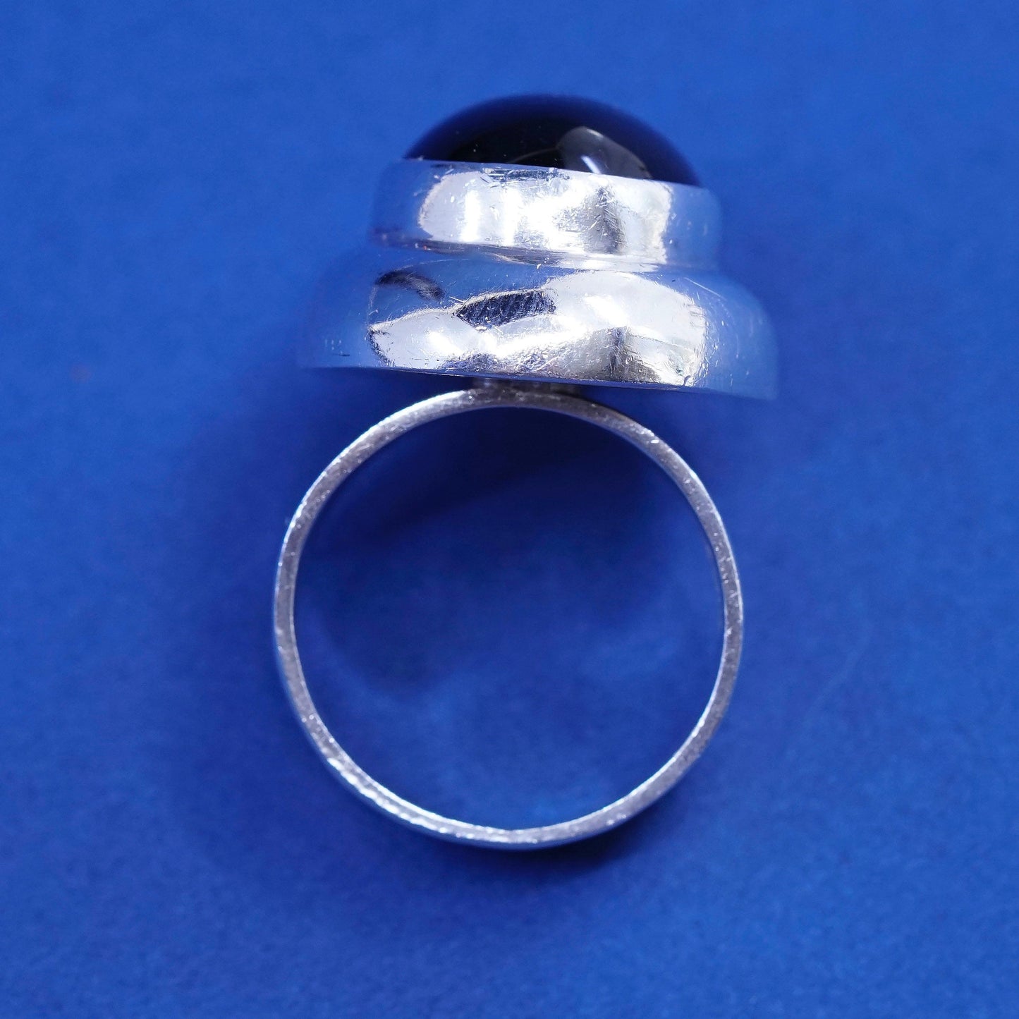 sz 6, vtg Native American Sterling 925 silver handmade ring w/ obsidian