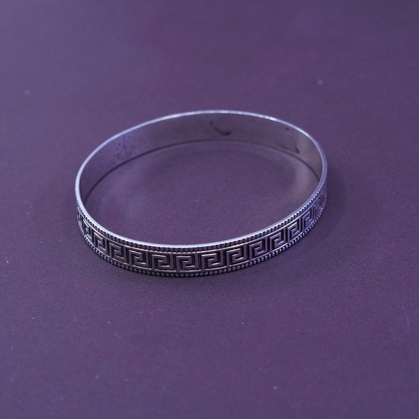 8”, Vintage Sterling silver handmade bracelet, 925 green key bangle