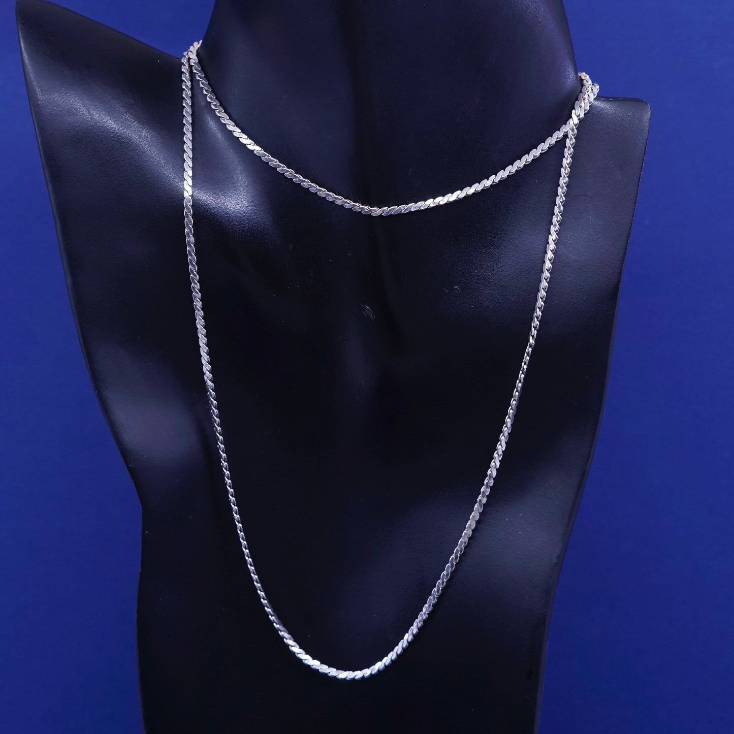 30”, 2mm, vintage Sterling silver handmade necklace, 925 flatten curb chain