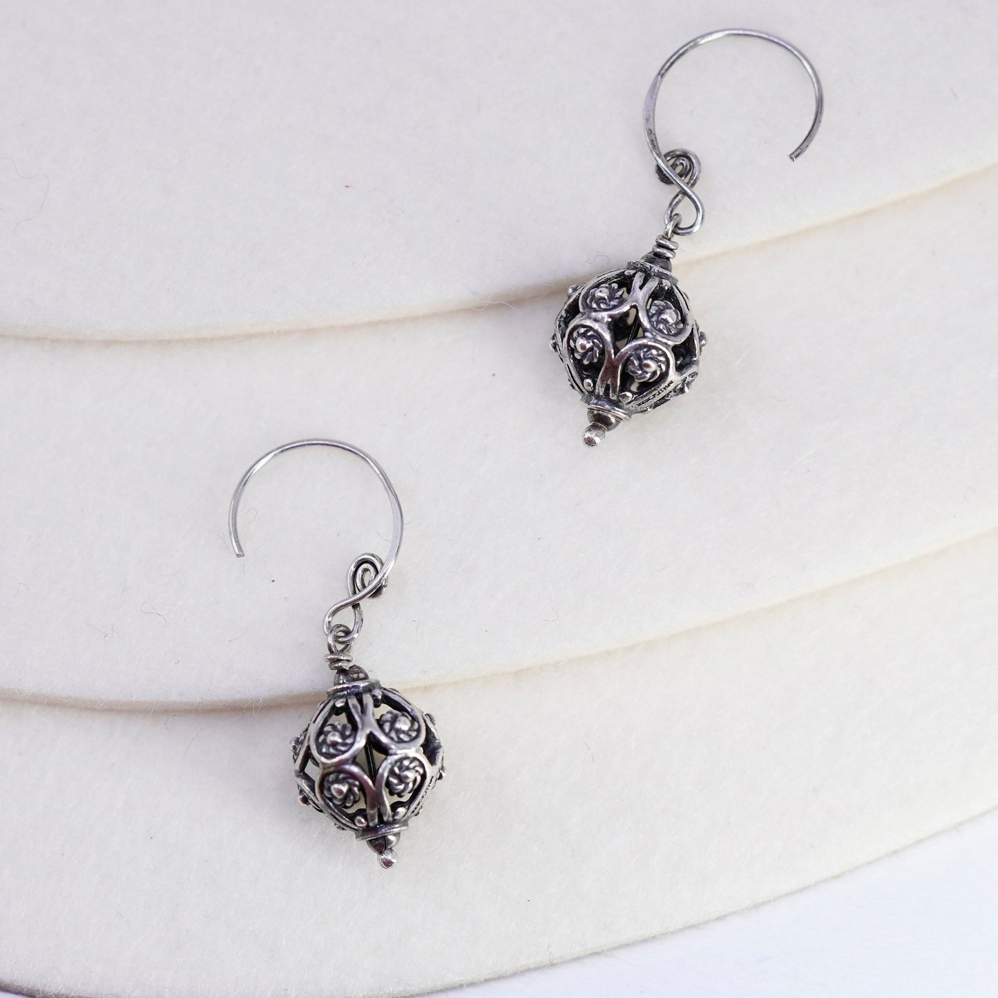 Vintage Sterling 925 silver filigree bead earrings