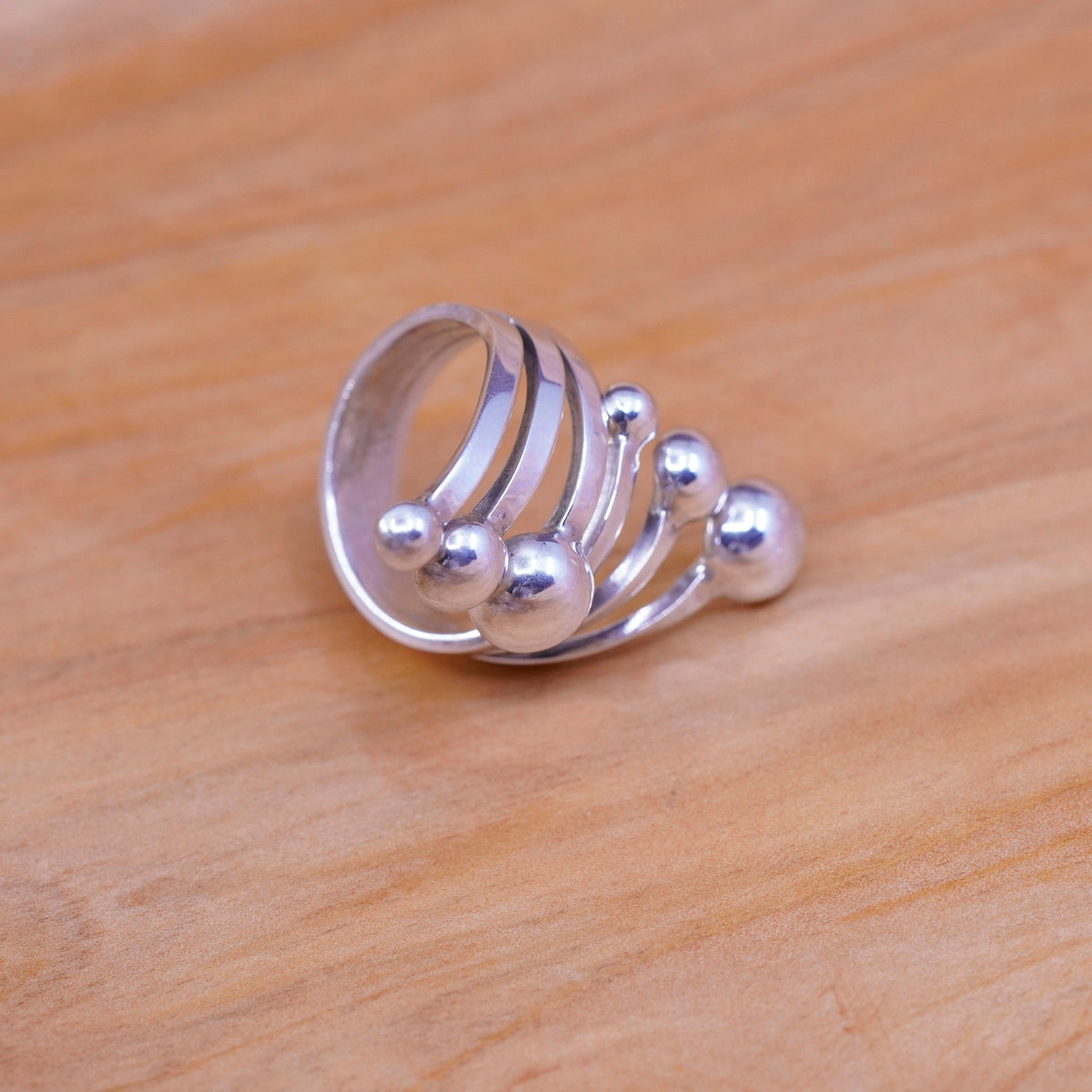 Size 8.5, mexico Taxco Sterling 925 silver handmade ring, 925 wrap band beads