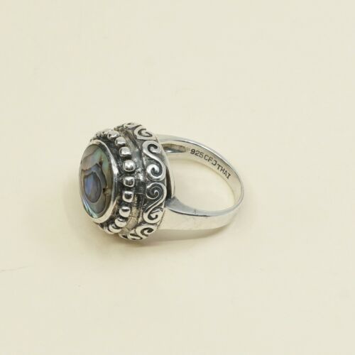 Size 8, Vtg Handmade Ring in Sterling Silver N Abalone - Stamped 925 CFJ Thai