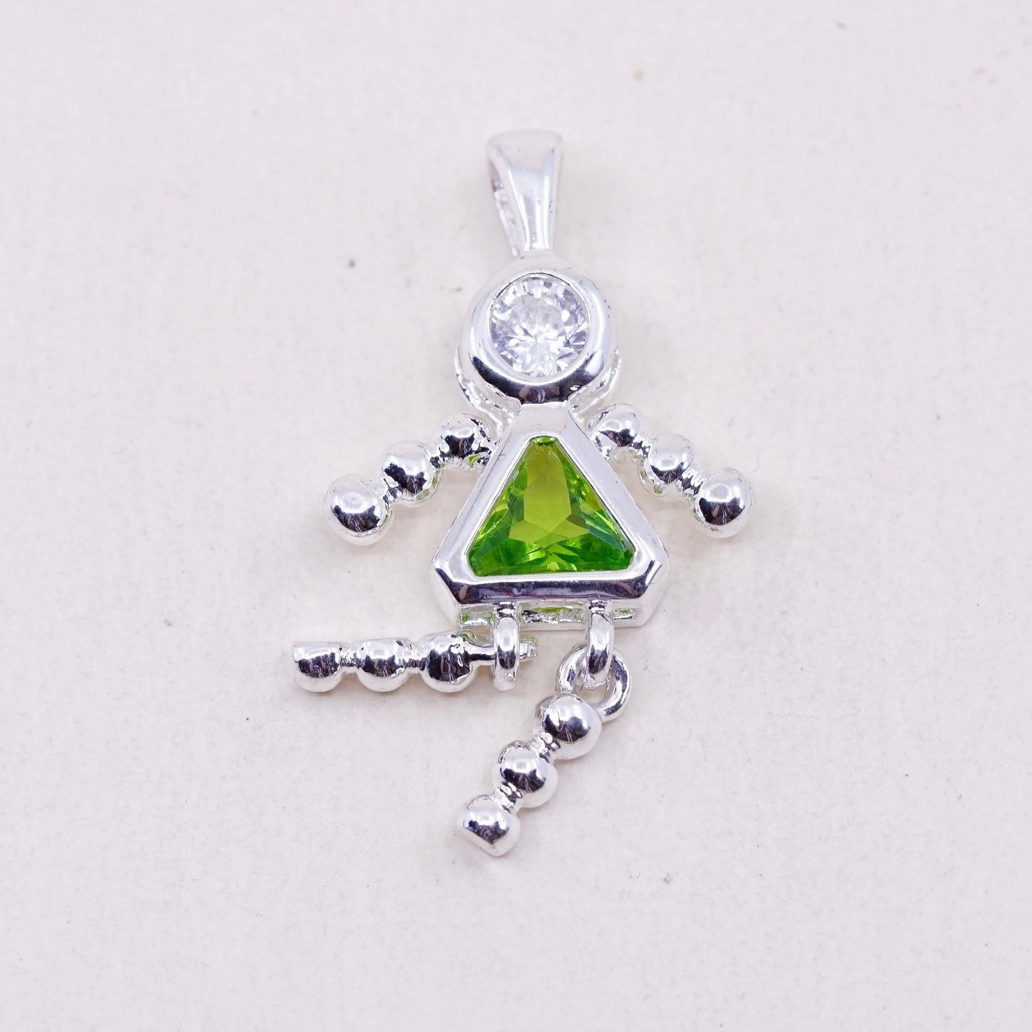Vintage sterling 925 silver birthstone pendant with peridot girl charm