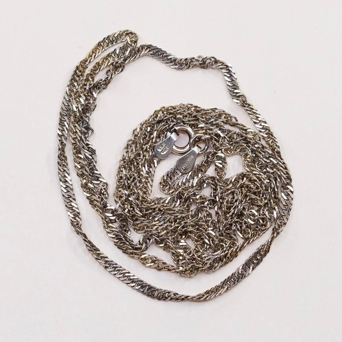 28”, 3mm, vtg Vermeil gold Sterling silver necklace, 925 Singapore rope chain