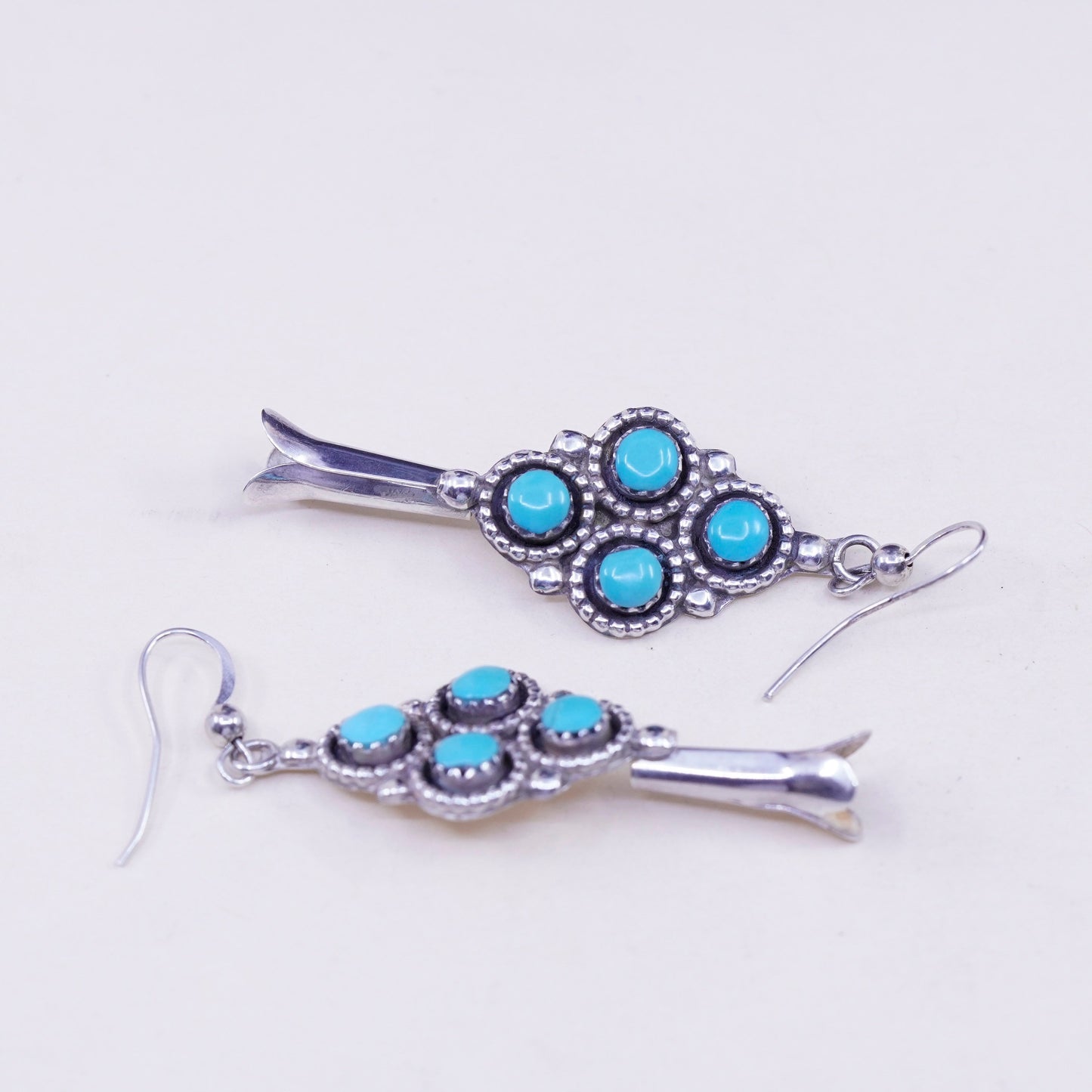 Native American Fredrick Chavez earrings. Navajo Sterling 925 dangles turquoise