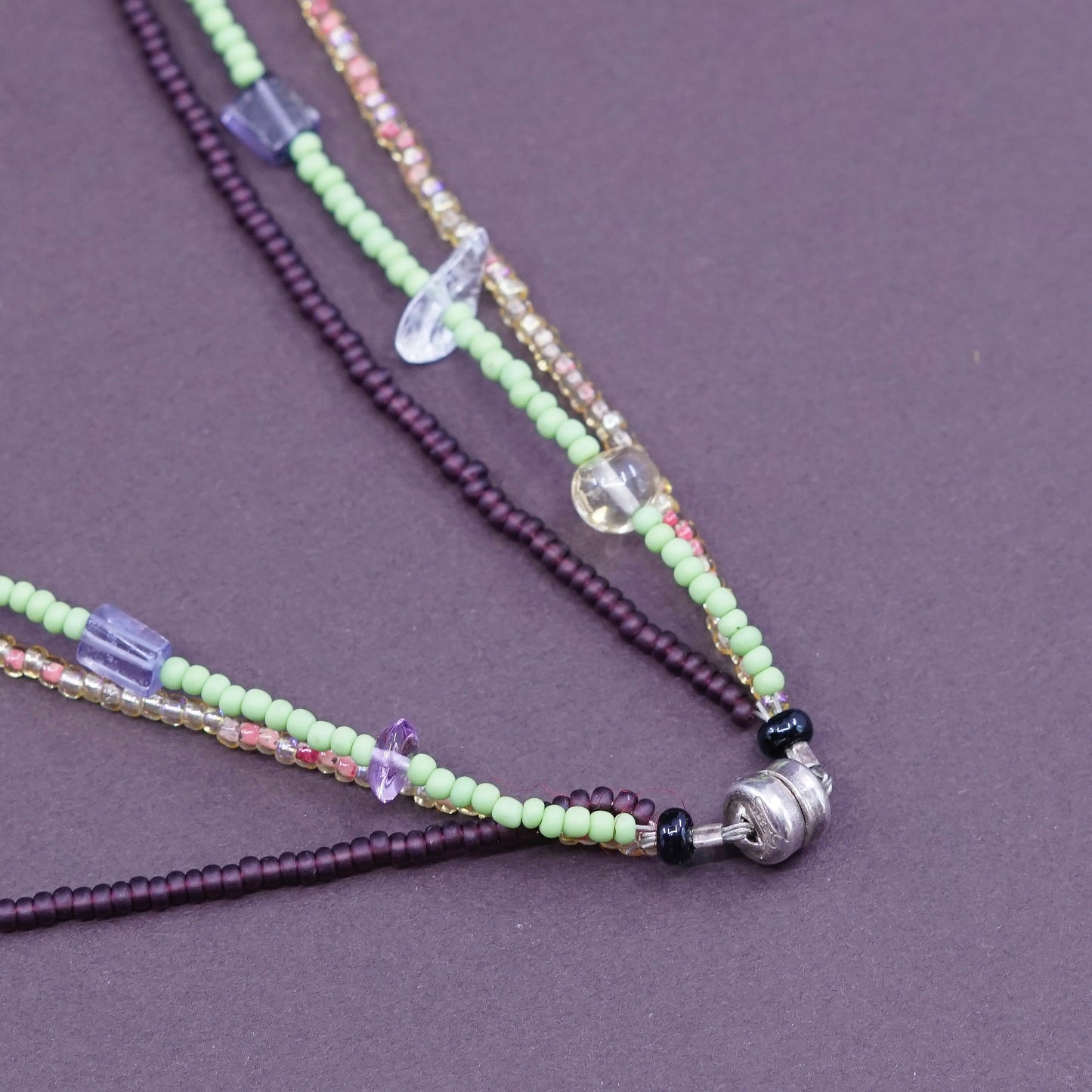 16”, Southwestern sterling 925 silver multi strands necklace carnelian amethyst