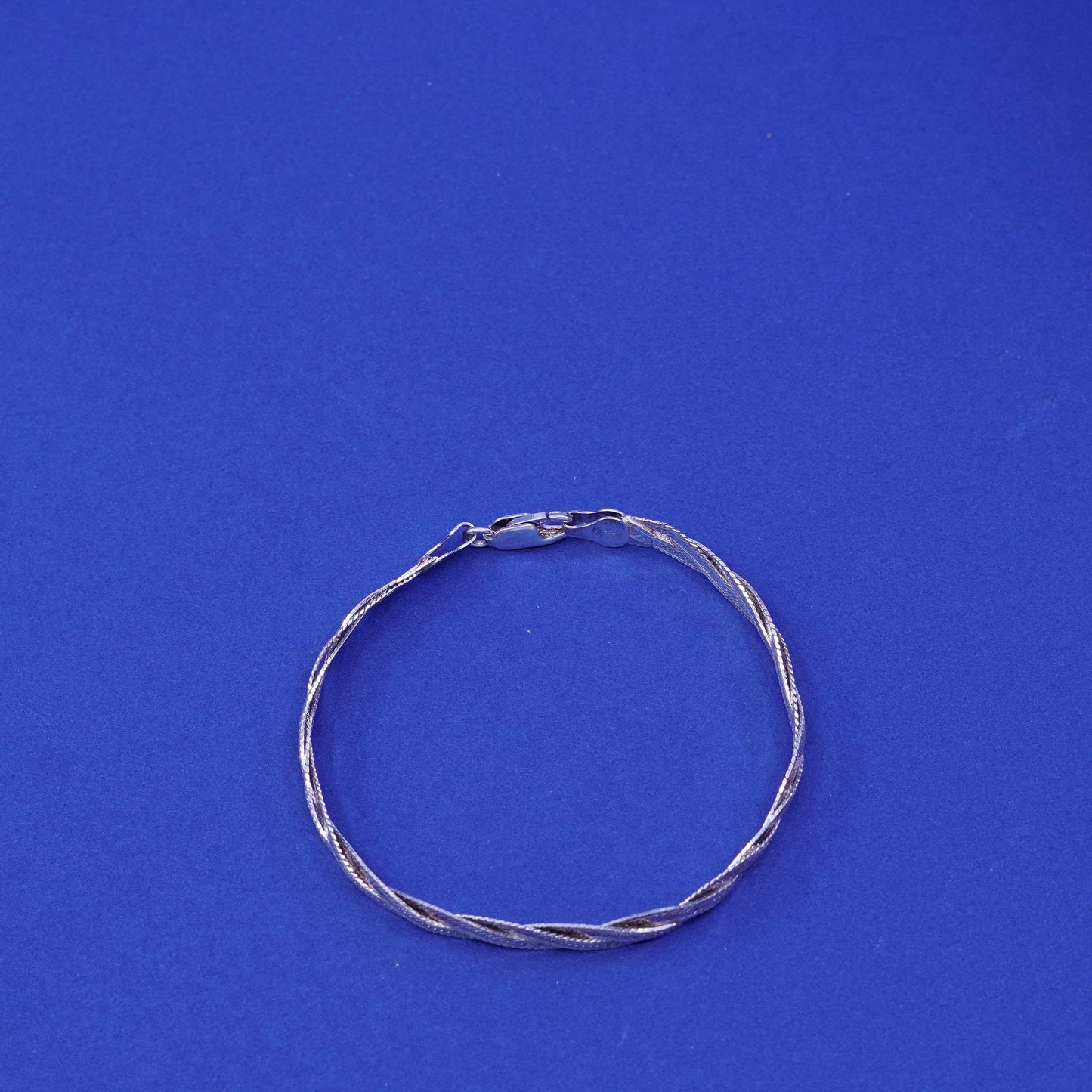 7”, vintage Sterling silver bracelet, textured 925 herringbone woven chain