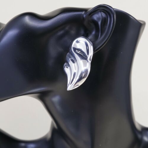 Vtg Modern STERLING 925 SILVER Mexican Handmade Earrings, Ribbed 925 Clip On