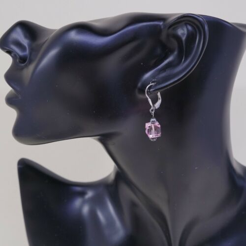 Vtg Sterling silver Handmade earrings w/ Pink Crystal Beads, Stamped 925