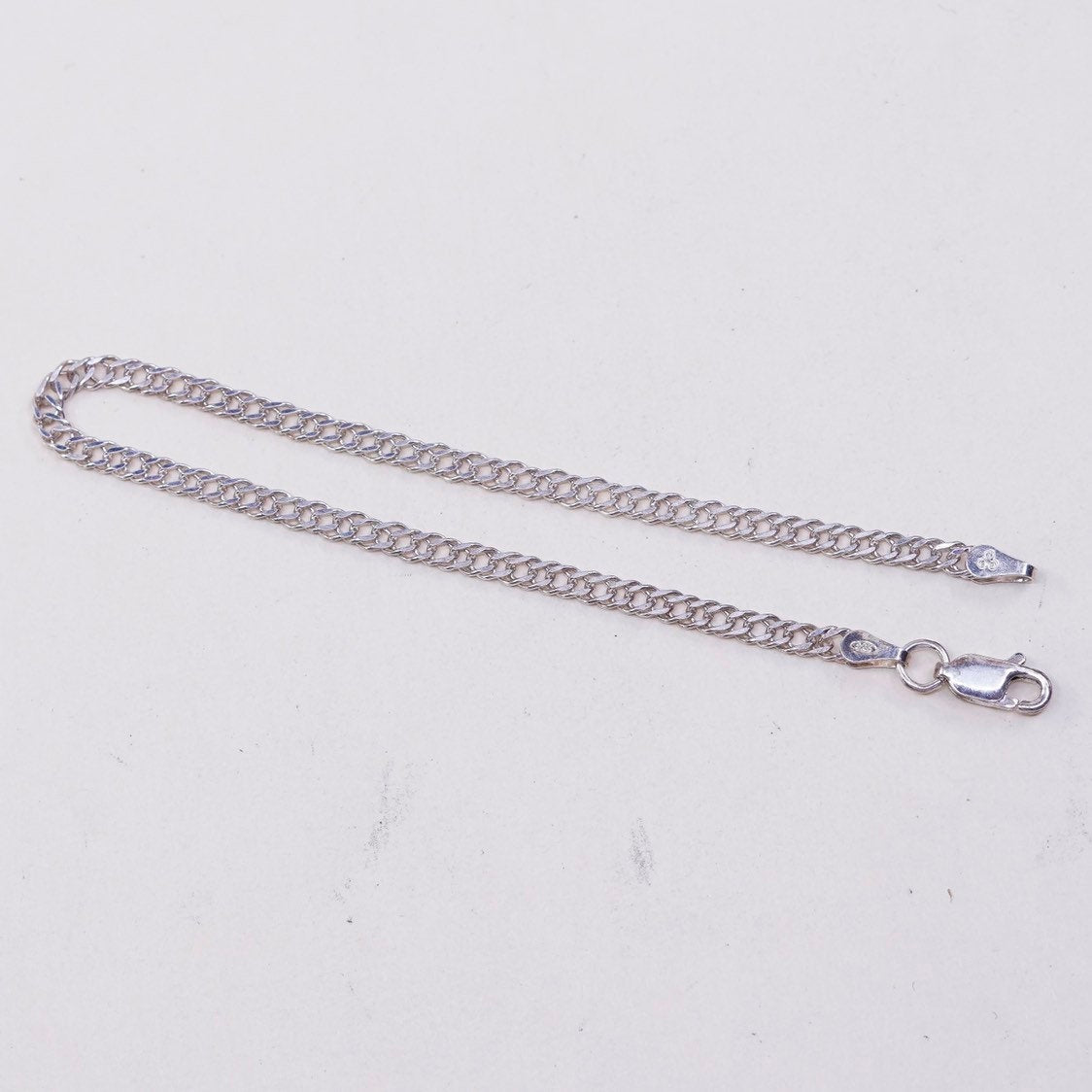 7.25", 4mm, VTG sterling silver double curb link chain, italy IBB 925 bracelet,