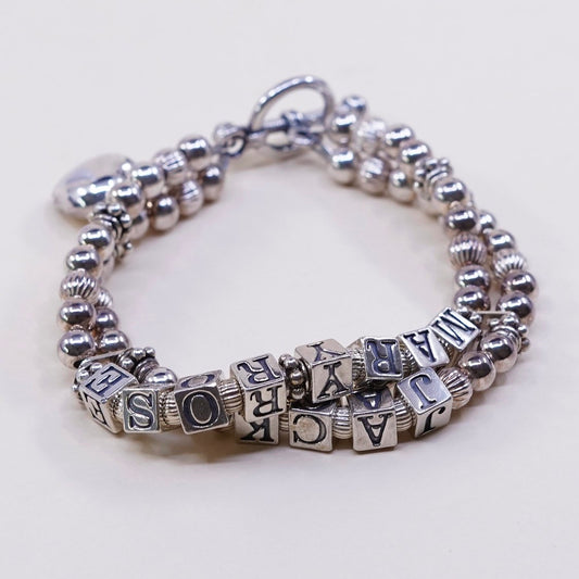 6", sterling silver handmade bracelet 925 double strands beads w mary rose jack