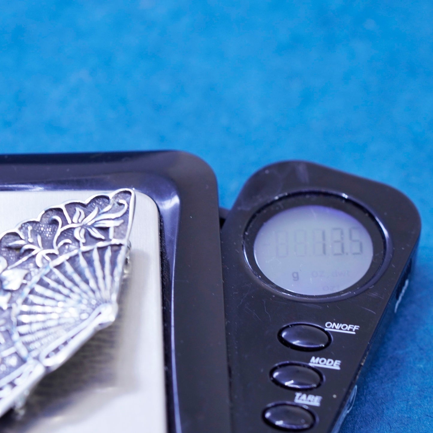 Vintage Sterling 925 Silver handmade oriental fan Brooch pin