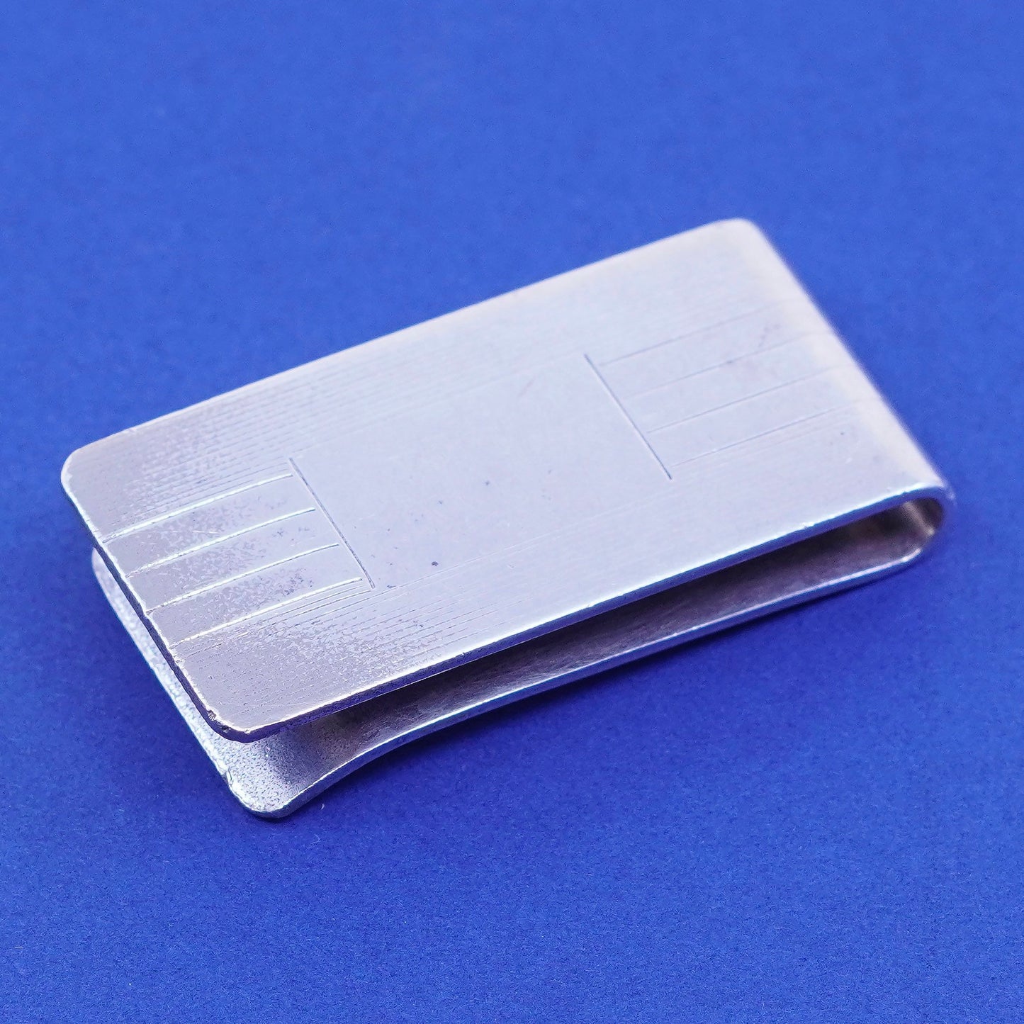 Vintage sterling silver handmade tie clip, 925 money clip with pattern engraved