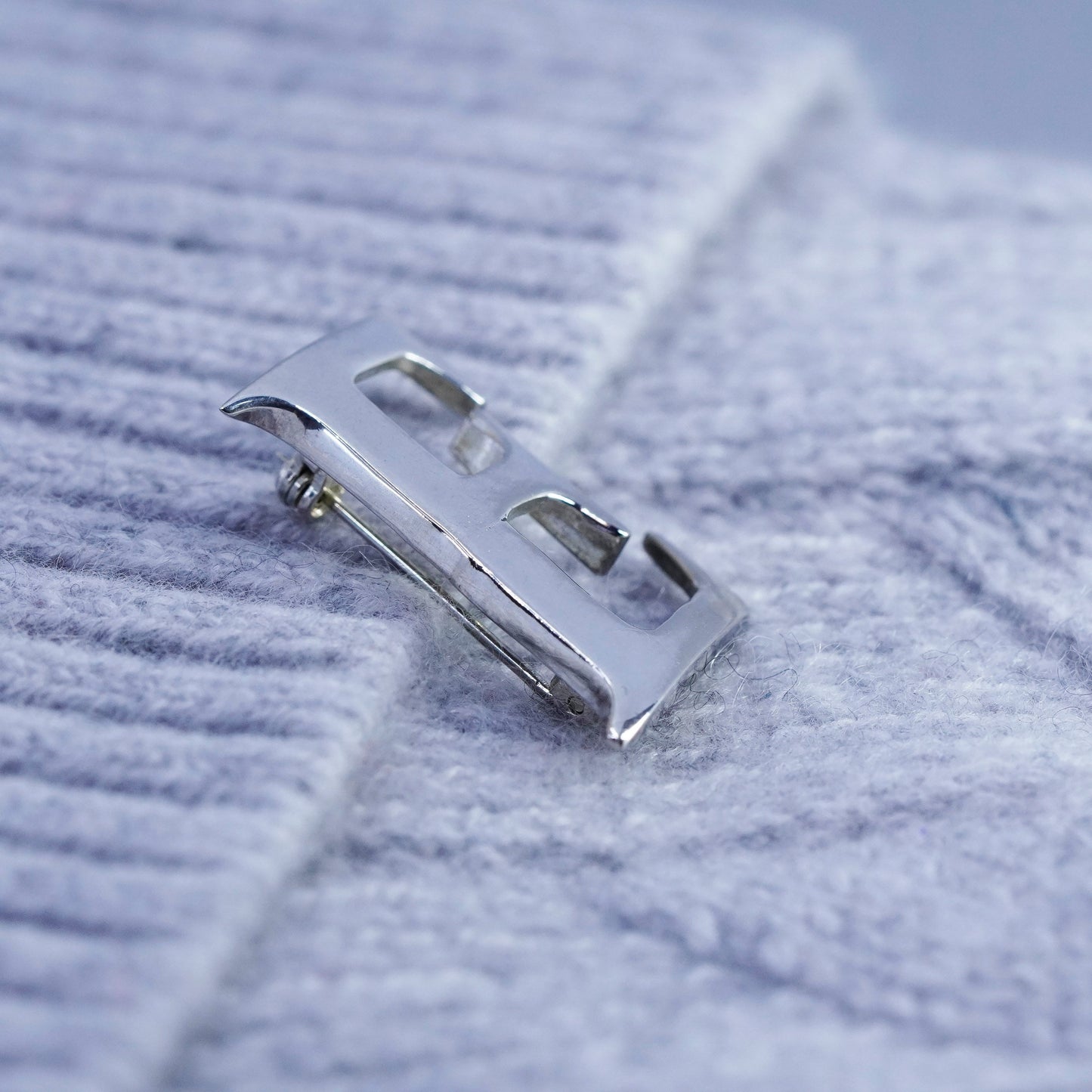Vintage sterling silver handmade brooch, 925 letter E pin