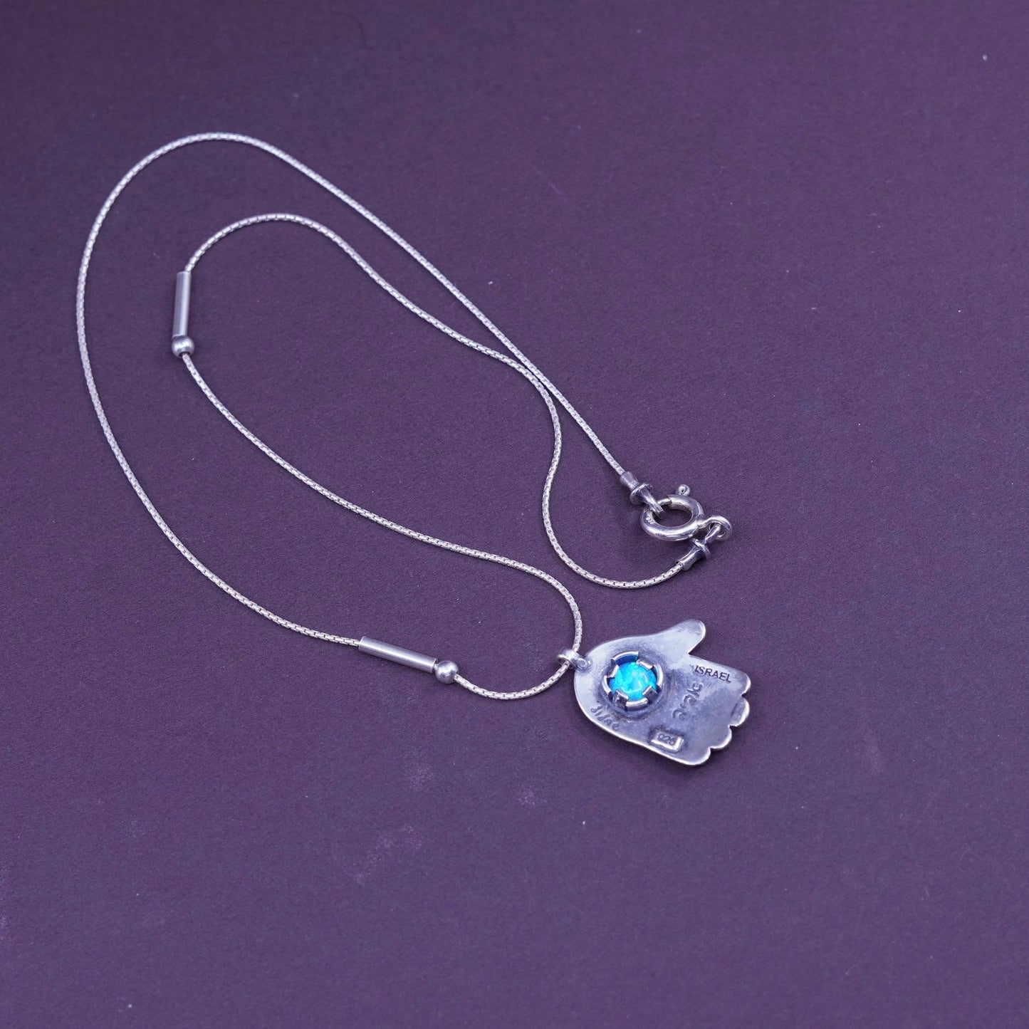 16”, Shablool Didae Sterling 925 silver necklace, snake chain w/ hand opal