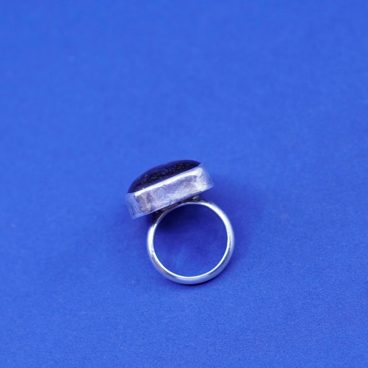 Size 4, vintage Sterling 925 silver handmade ring with foiled glass