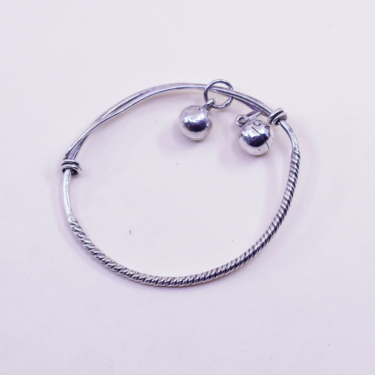 Size adjustable, Sterling silver baby bracelet, 925 bangle chime bell charm