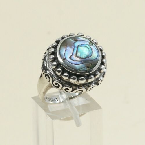 Size 8, Vtg Handmade Ring in Sterling Silver N Abalone - Stamped 925 CFJ Thai