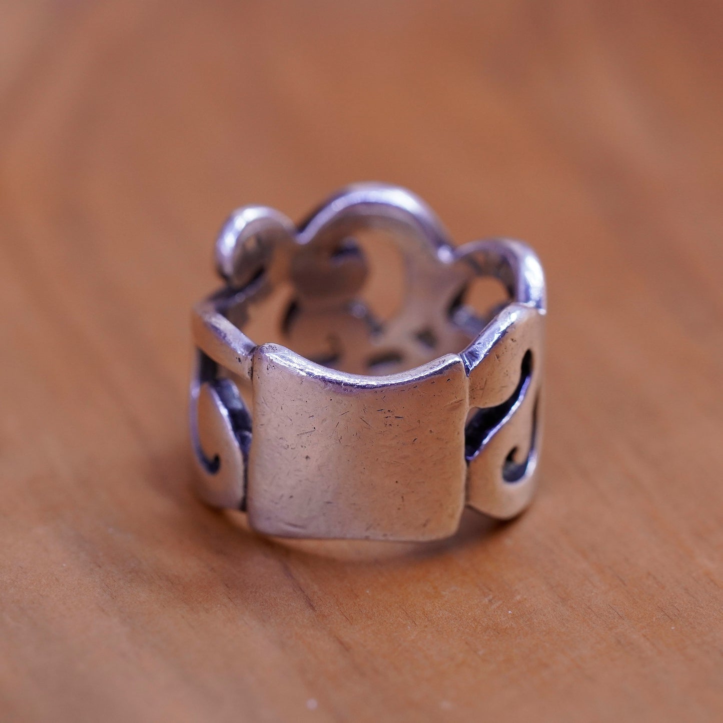 Size 5.5, vintage Sterling silver handmade ring, 925 filigree swirl wide band