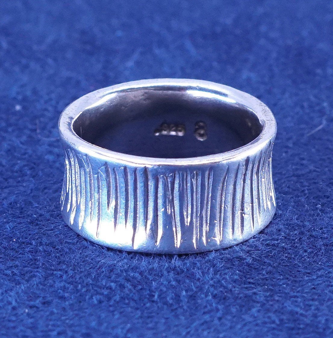 sz 8, vtg Sterling silver handmade ring, 925 wide band w/ textured surface