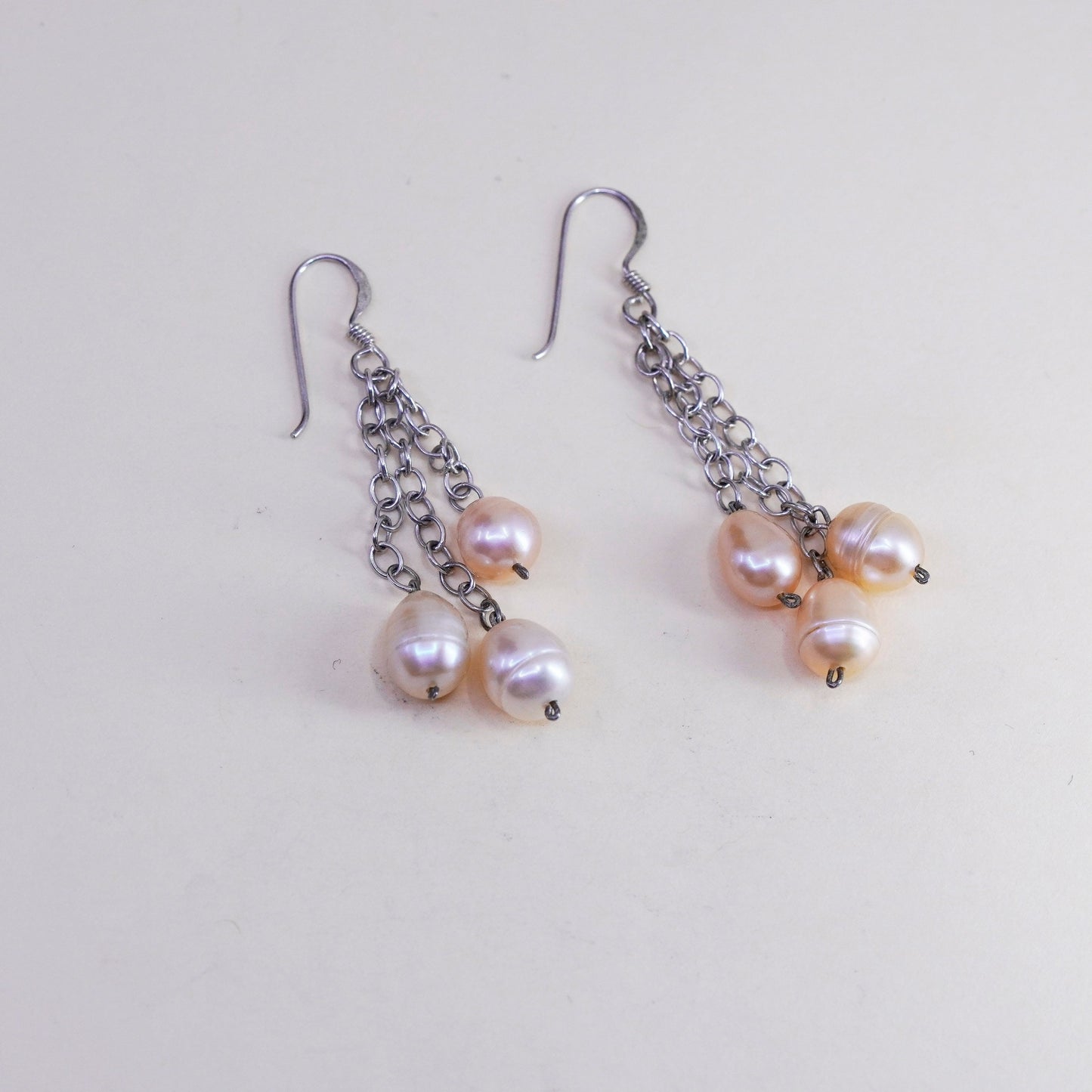 Vintage Sterling 925 silver handmade earrings with pearl drops