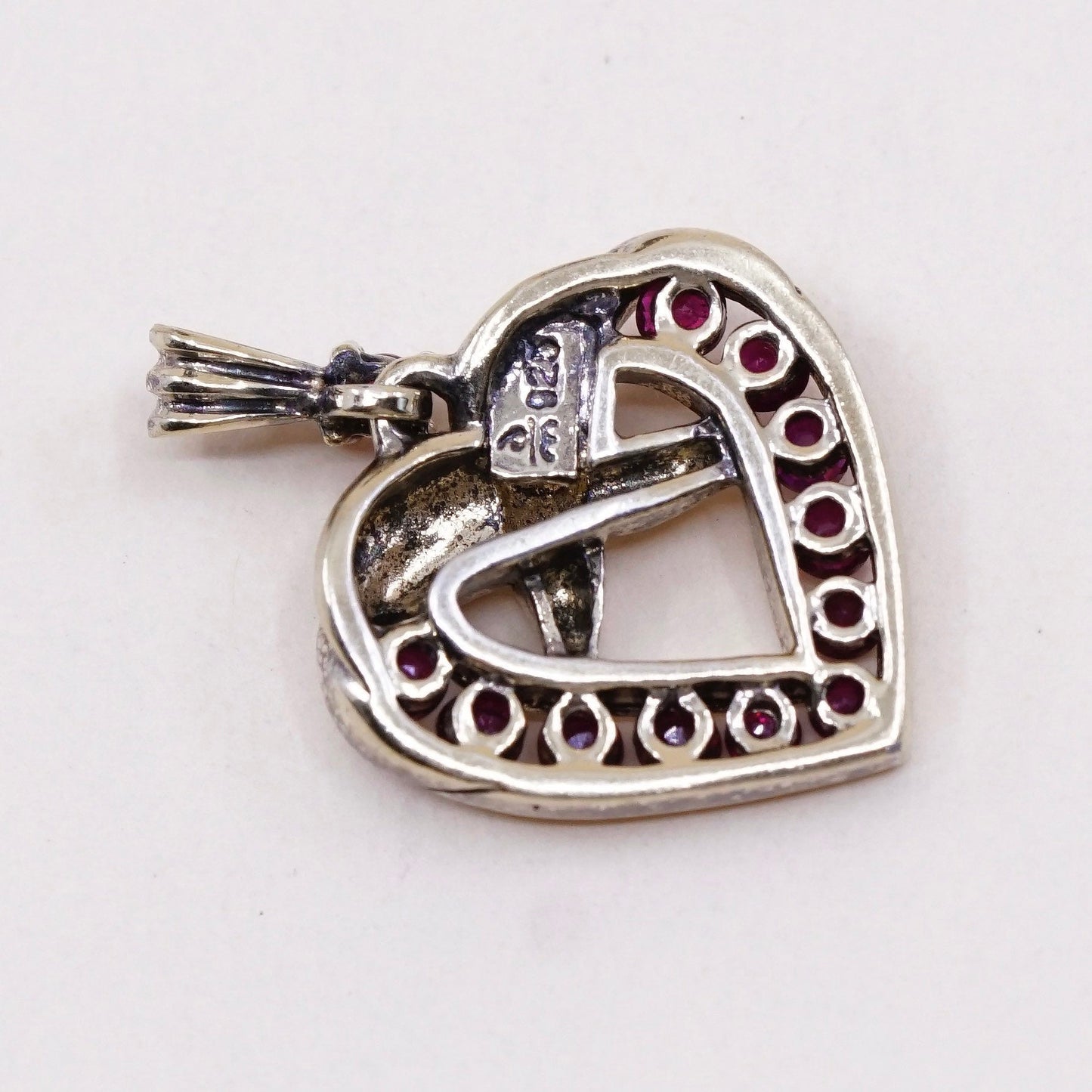 Vermeil Gold over sterling silver pendant, 925 heart with ruby