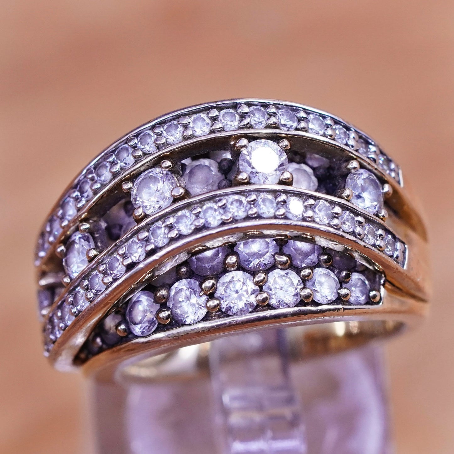 Size 7.25, vintage vermeil gold over Sterling 925 silver ring cluster cz