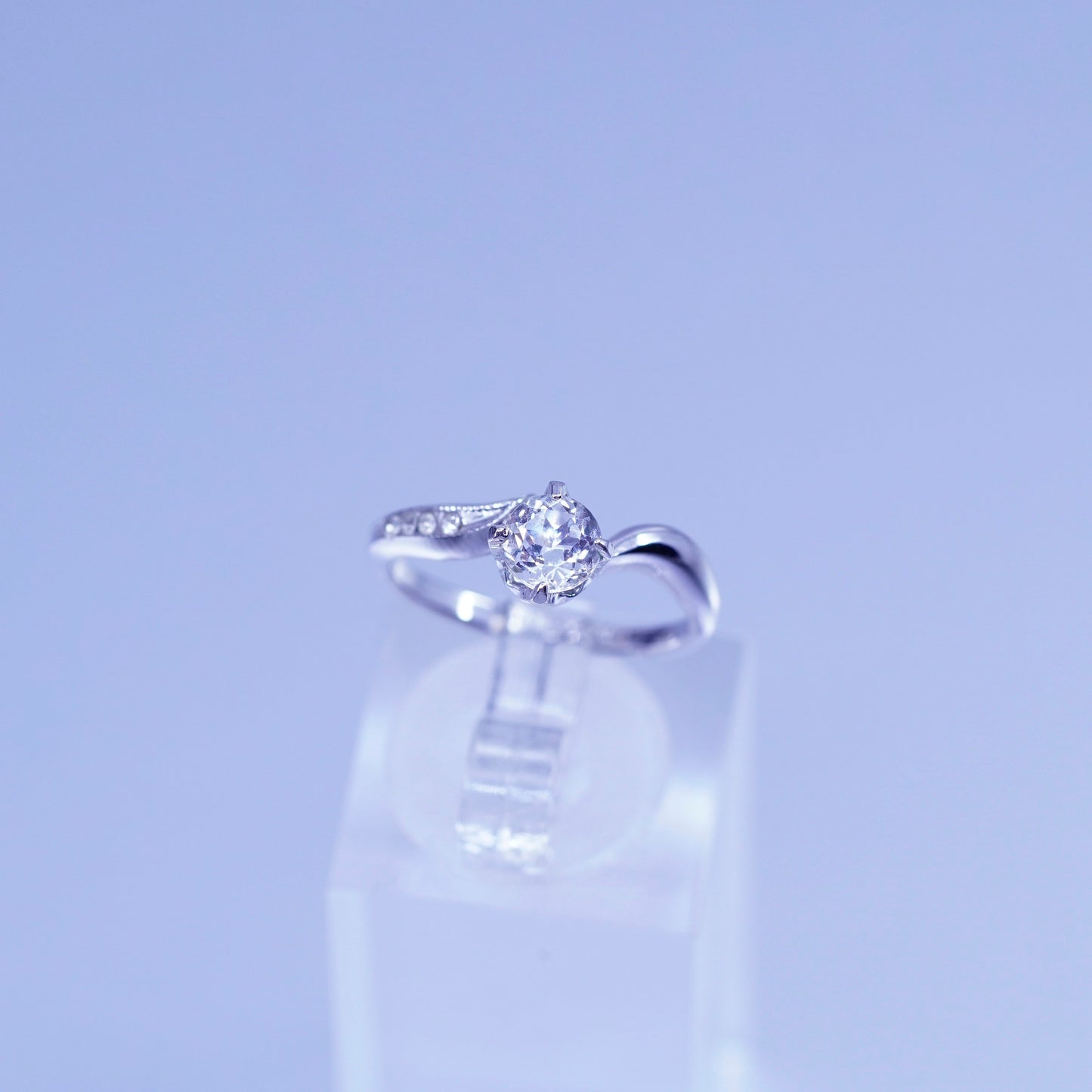 Size 5.25, vintage Sterling 925 silver handmade engagement ring with Cz