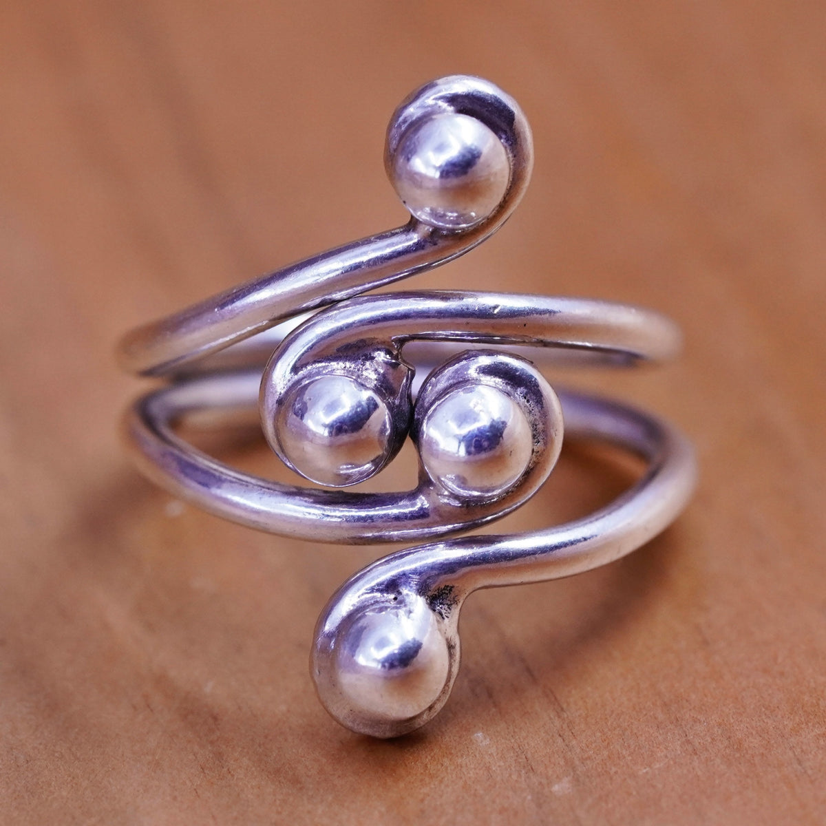 sz 6.25, mexico Taxco Sterling 925 silver handmade ring, 925 modern beads band
