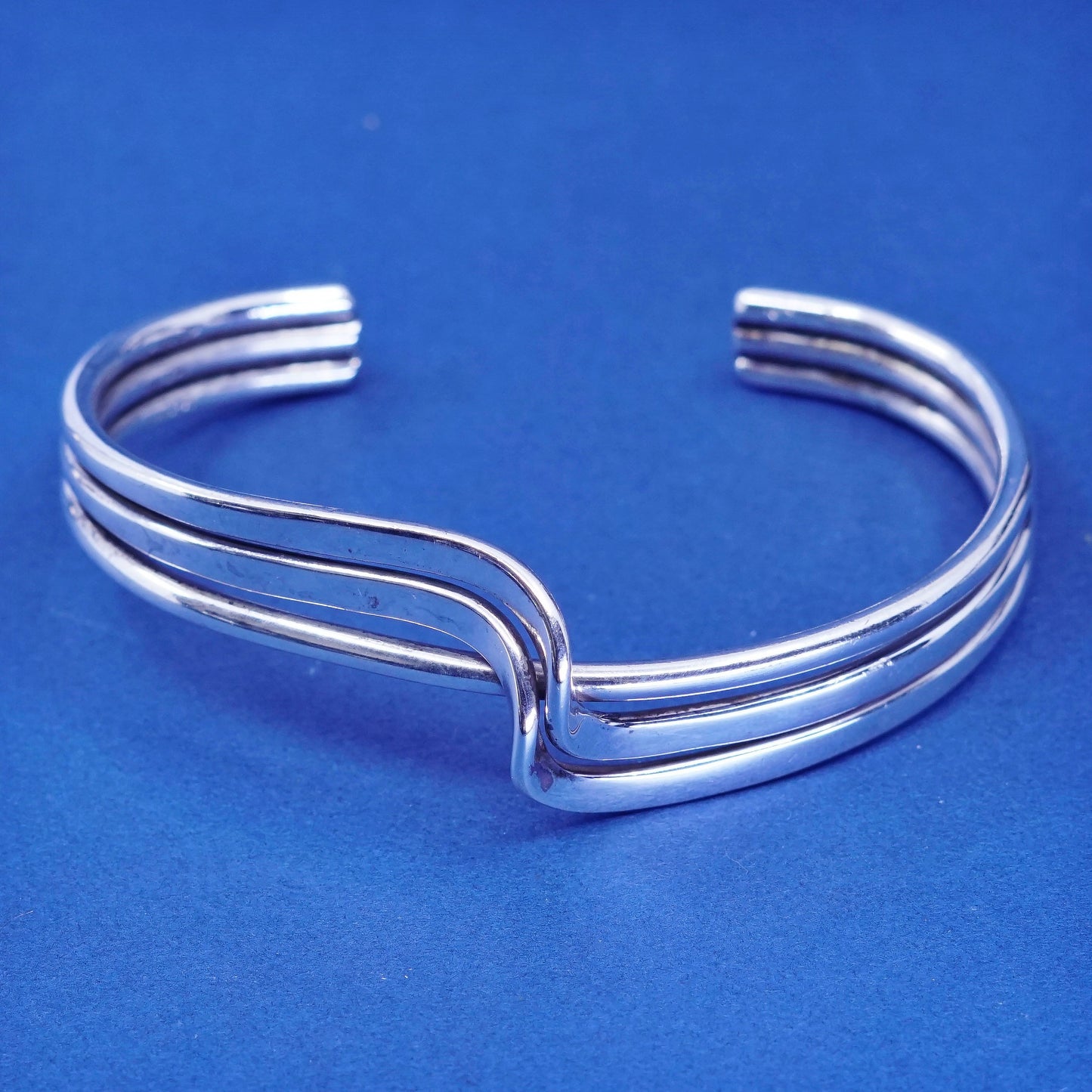 7”, vintage Sterling silver handmade wired bracelet, modern 925 twisted cuff,