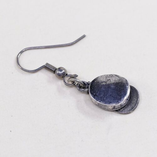 Vtg Mexico Sterling Silver handmade Earrings, Solid 925 Hat, Stamped 925