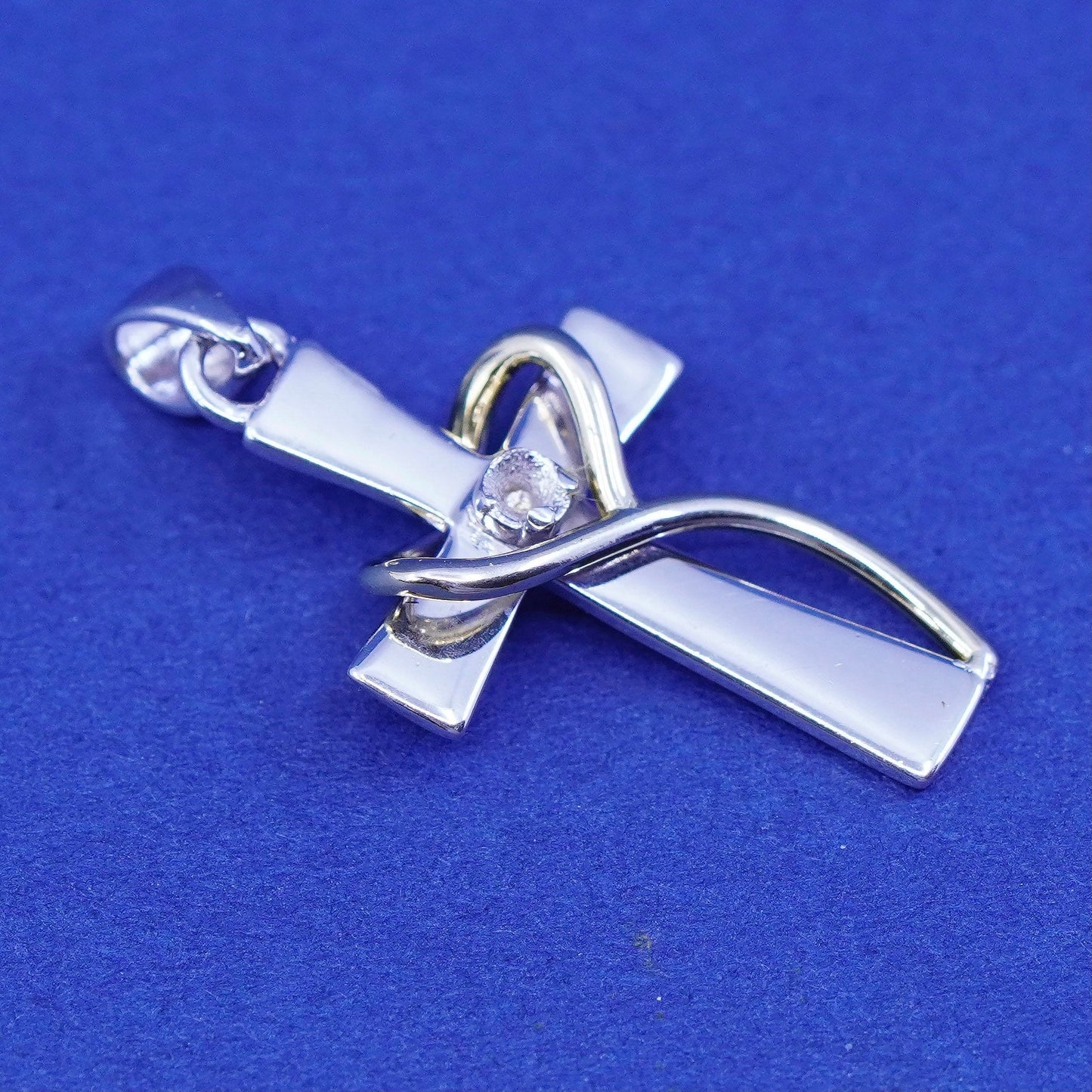 Sterling silver prayer pendant, 925 cross w/ heart and engraved “live by faith