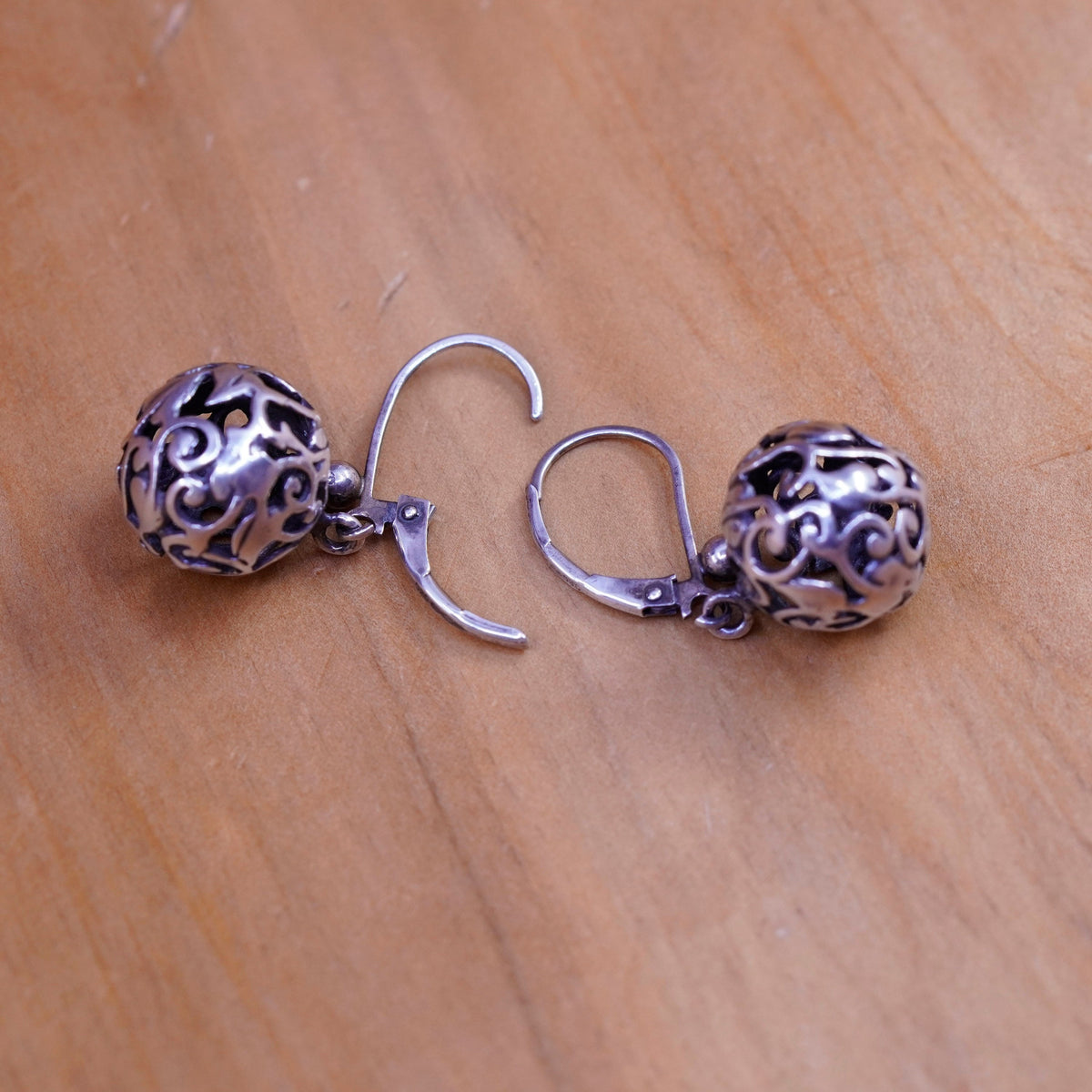 Vintage Sterling silver handmade earrings, 925 filigree bead drops