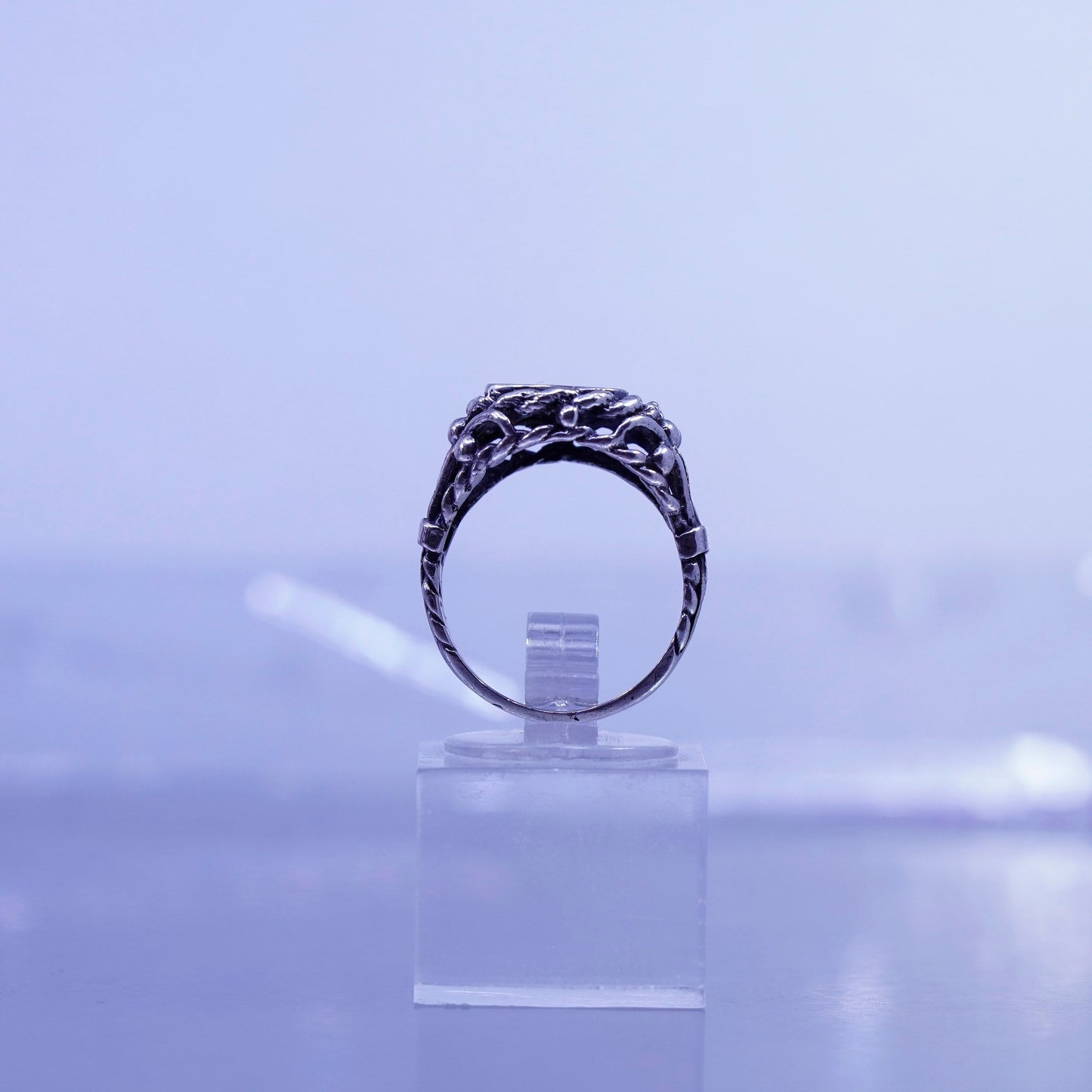 Size 5.5, vtg Sterling 925 silver stackable ring, initial letter R cable band
