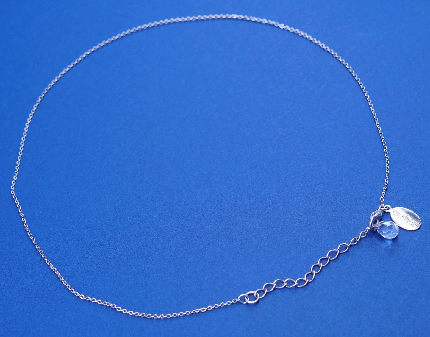 16”+2”, Black White House market silver tone necklace w/ Crystal teardrop