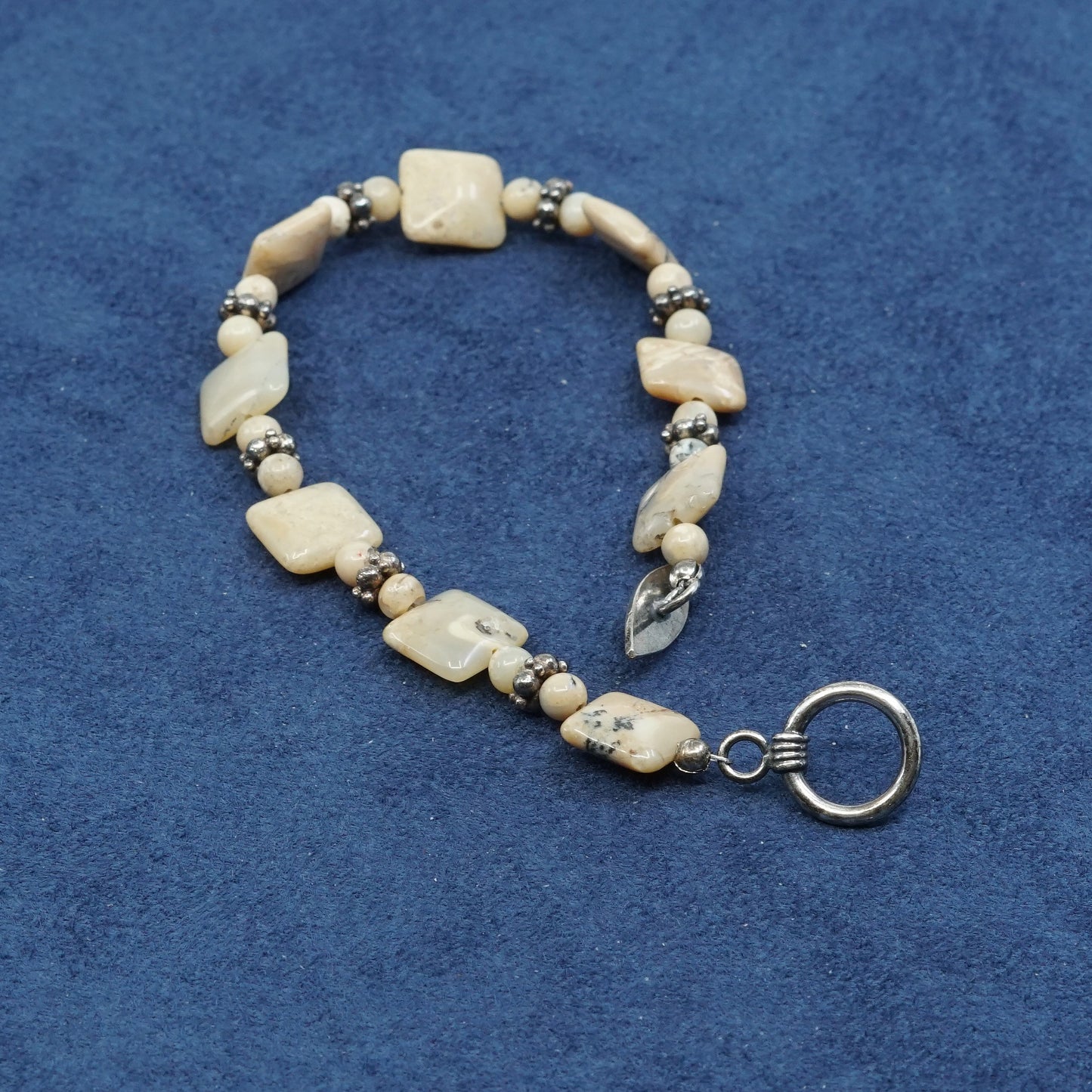 7", Sterling silver handmade heads bracelet, 925 w/ jasper beads