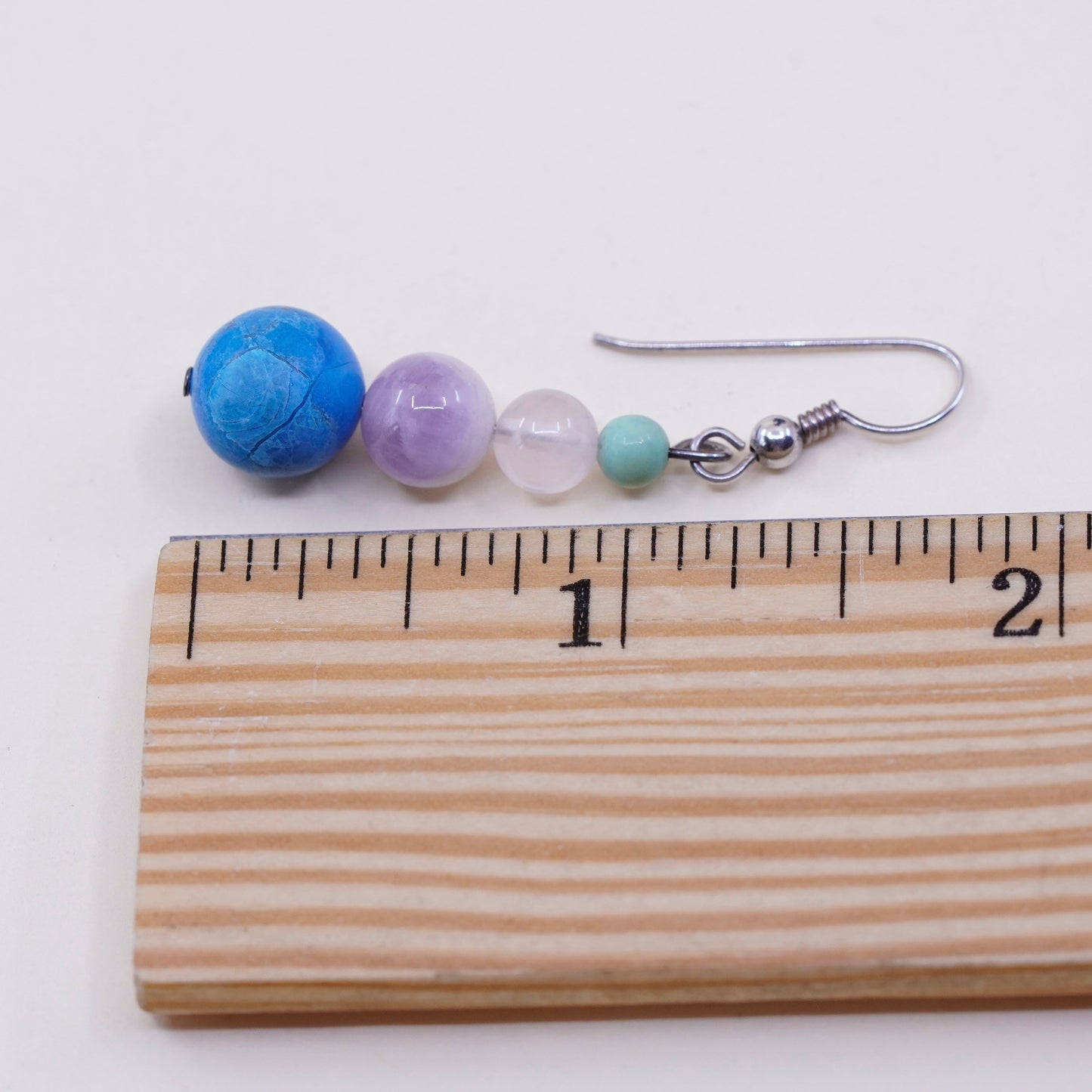 sterling 925 silver handmade earrings w/ turquoise crystal and amethyst beads