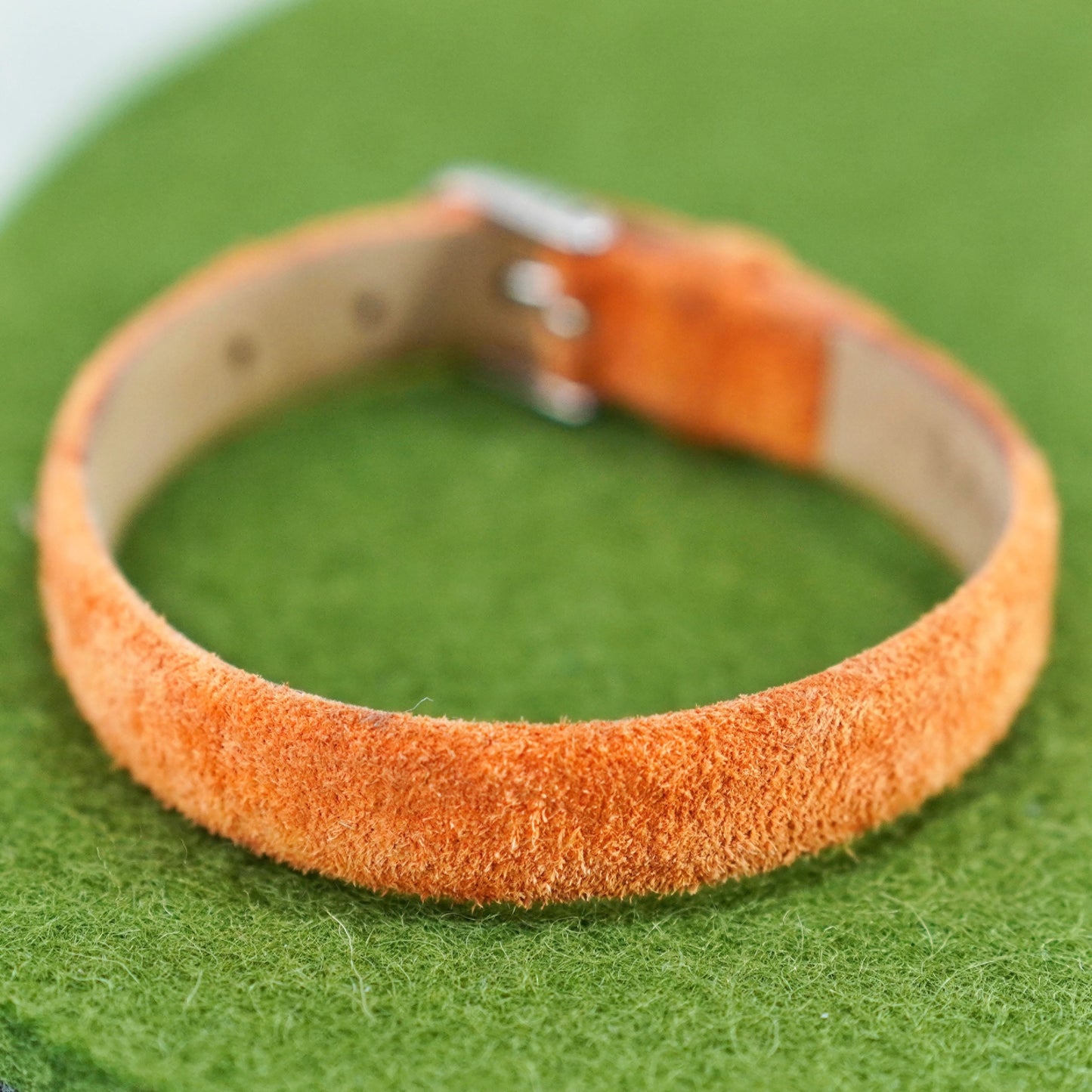 6.25”, prerogatives orange suede leather bracelet sterling 925 silver clasp