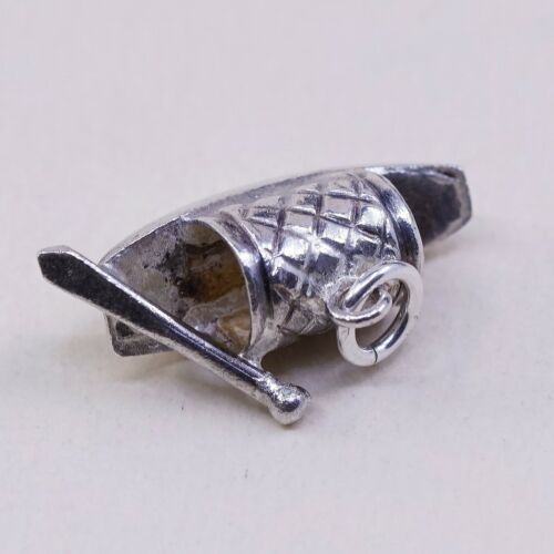Vintage Sterling Silver Boat Pendant, Solid 925 Silver Charm, Stamped Silver