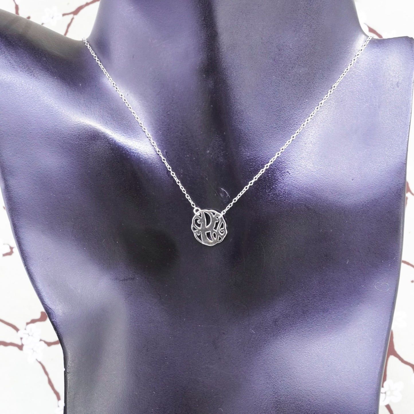 16+2” Sterling 925 silver handmade necklace, circle chain with swirly pendant