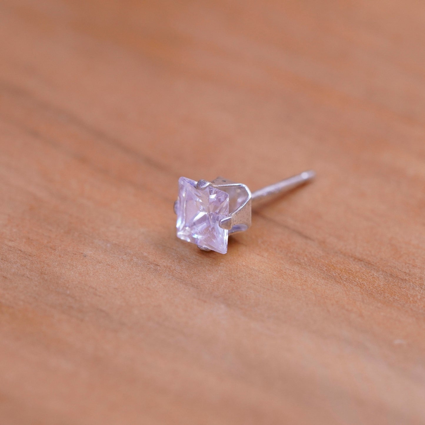 5mm, vintage Sterling 925 silver studs, square cz earrings
