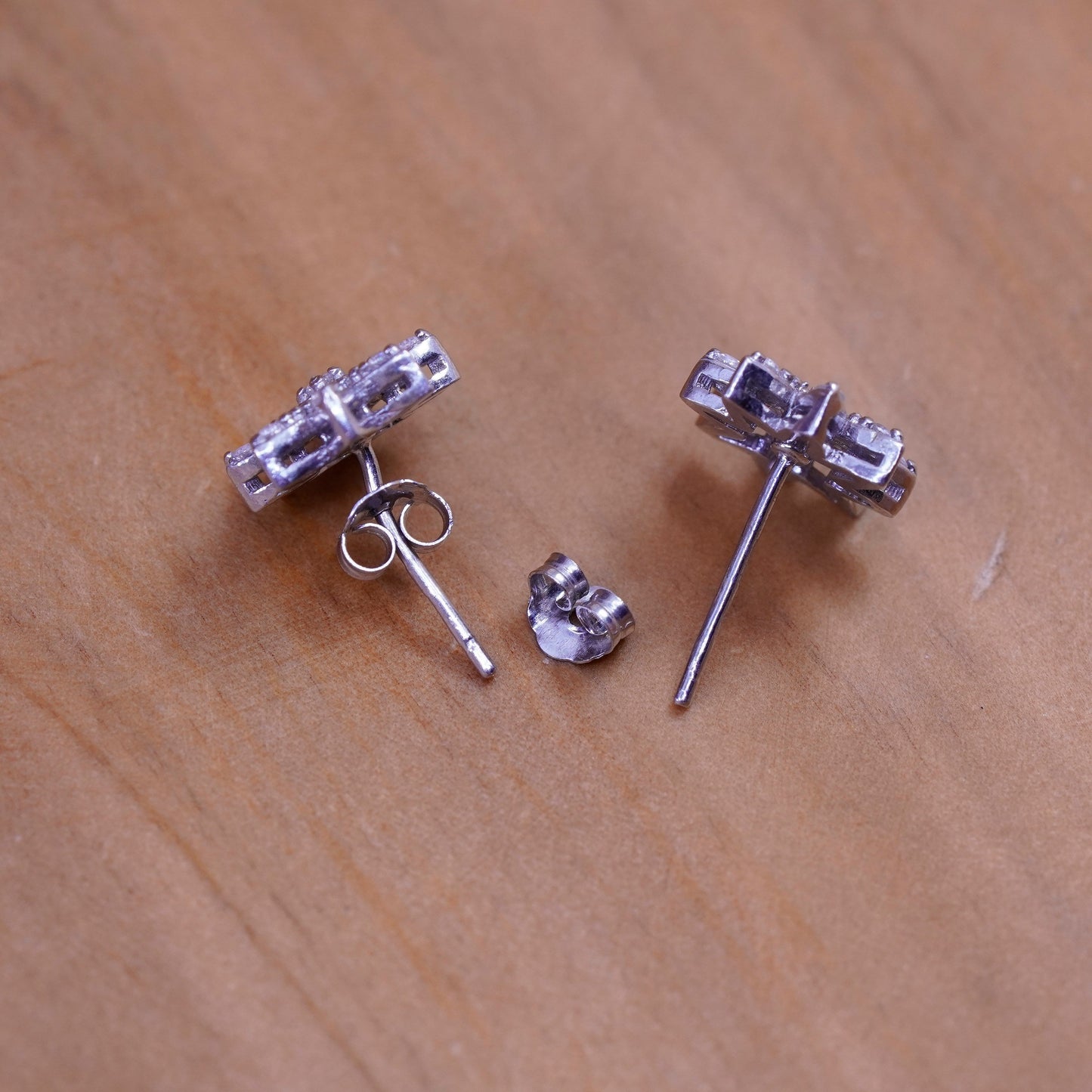 10mm, vintage Sterling silver clear round crystal flower studs, cz earrings