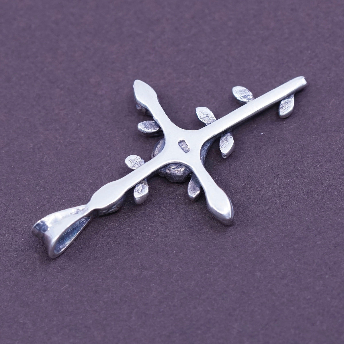 Vintage Sterling silver handmade pendant, 925 cross with flower